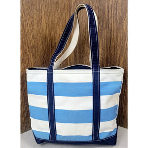 Vintage L.L. Bean Boat & Tote Large Zip Top Blue White Striped Canvas Thrashed